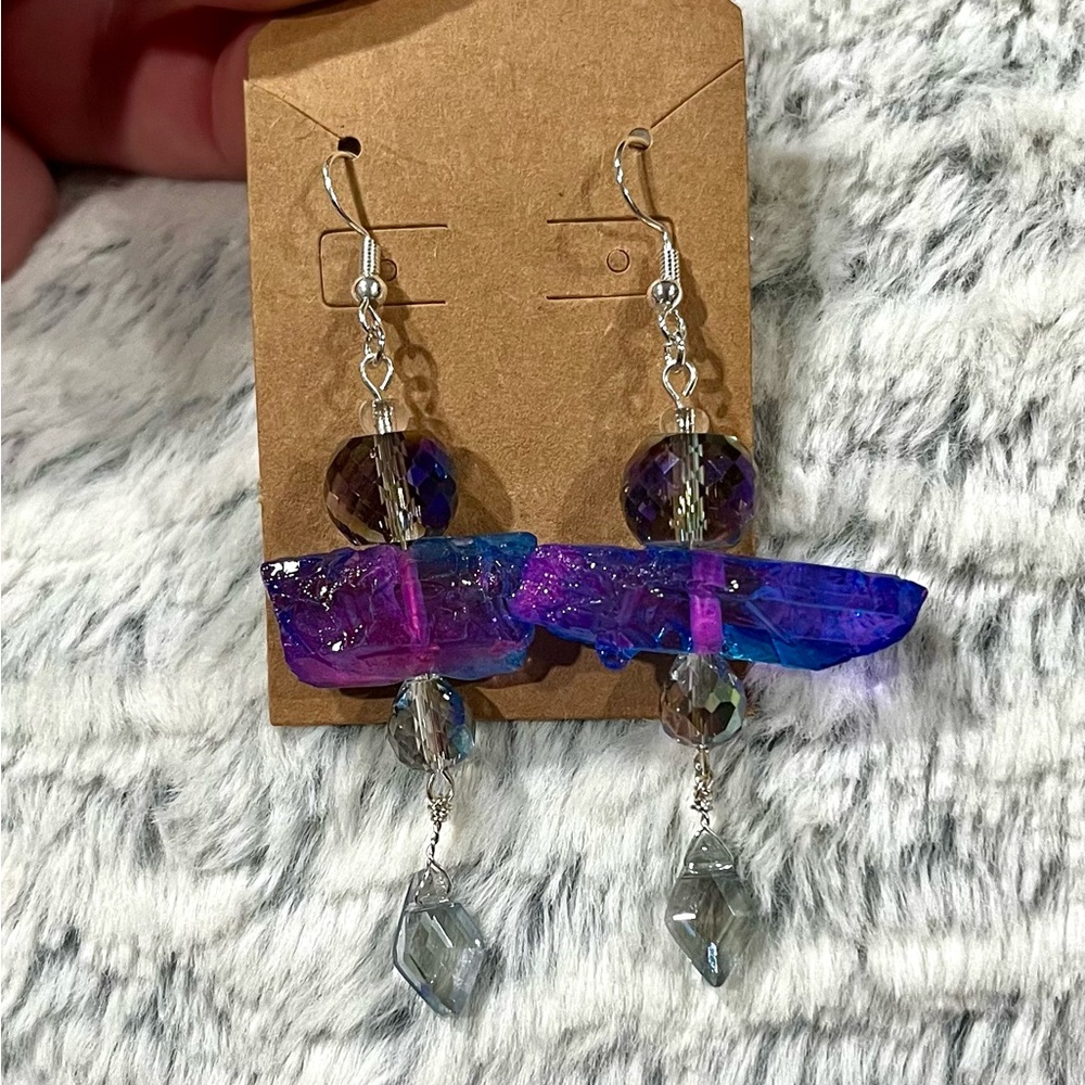 Colorful Crystal Dangle Silver Earrings